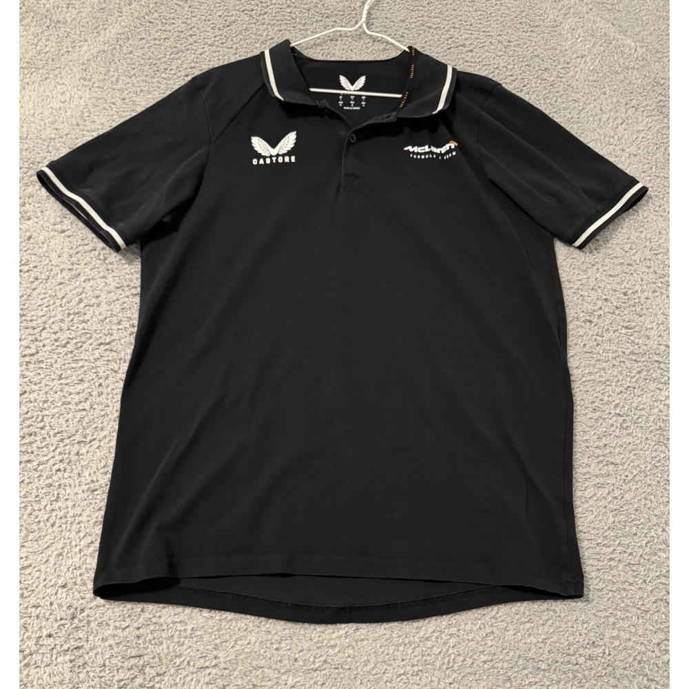 Castore McLaren Formula 1 Team Polo Shirt Mens L Black Short Sleeve‎ Logo